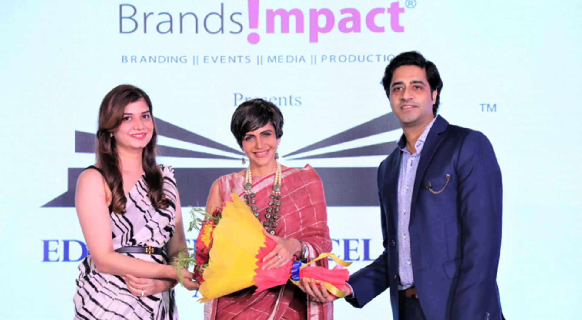 Welcome of Mandira Bedi at Brands Impact Award Function by Amol Monga and Ankita Singh